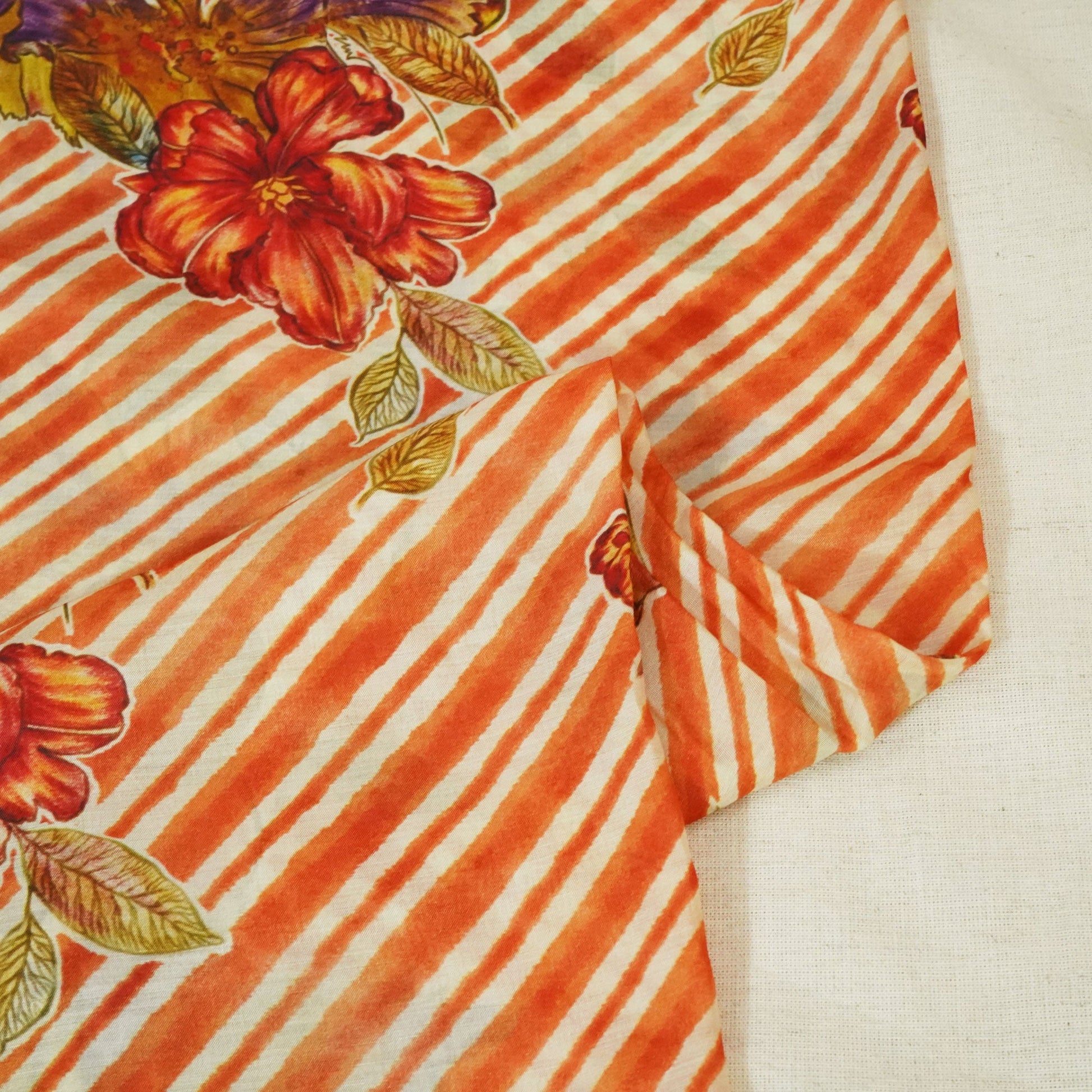Mustard & Brown Floral Print Muslin Fabric GT-24676