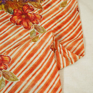 Mustard & Brown Floral Print Muslin Fabric GT-24676