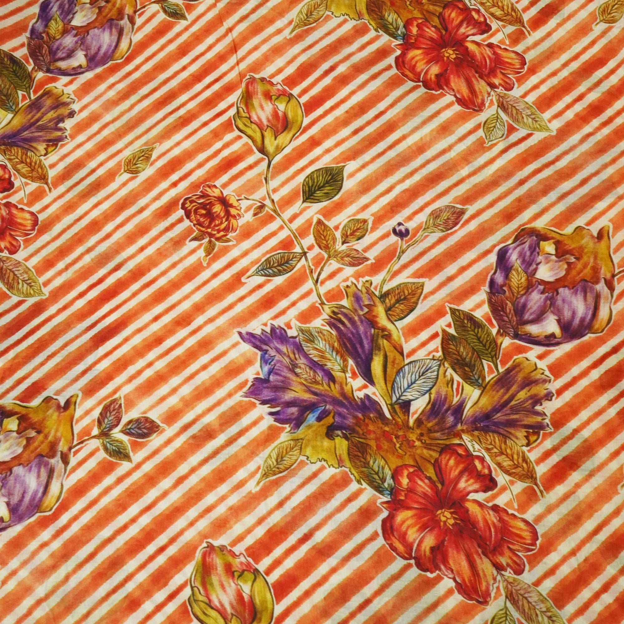 Mustard & Brown Floral Print Muslin Fabric GT-24676