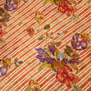 Mustard & Brown Floral Print Muslin Fabric GT-24676