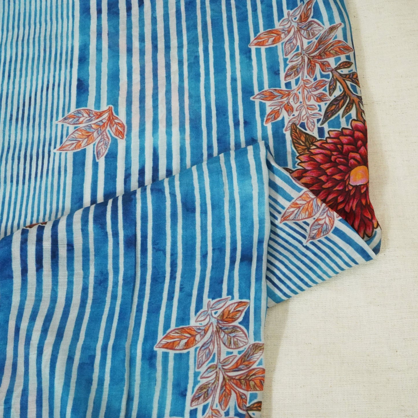 Blue & Purple Floral Print Muslin Fabric GT-24677