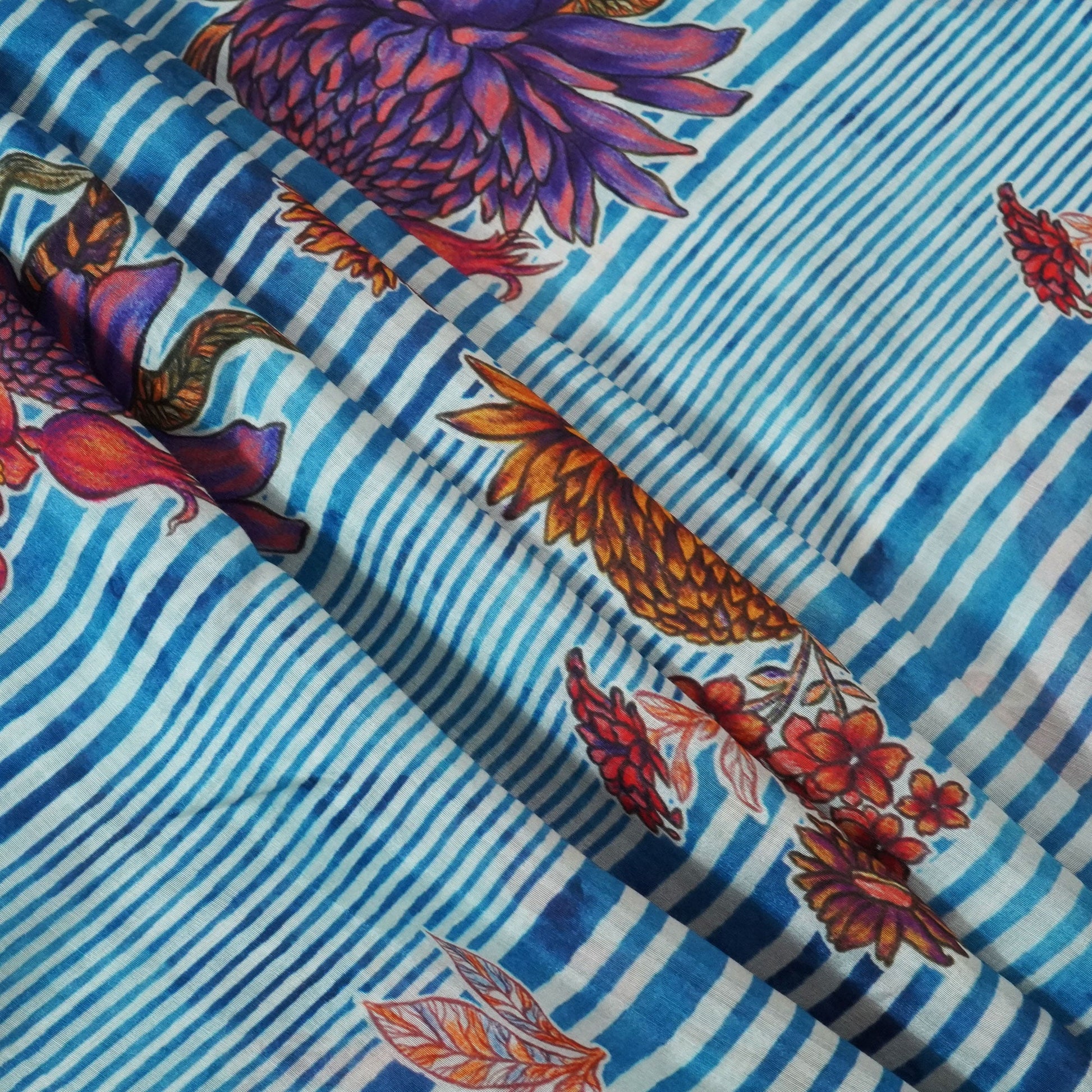 Blue & Purple Floral Print Muslin Fabric GT-24677