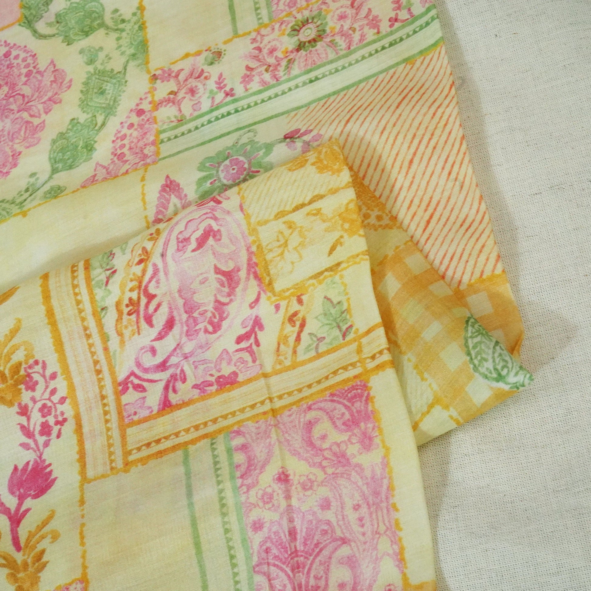 Yellow Paisley Floral Print Muslin Fabric GT-24678