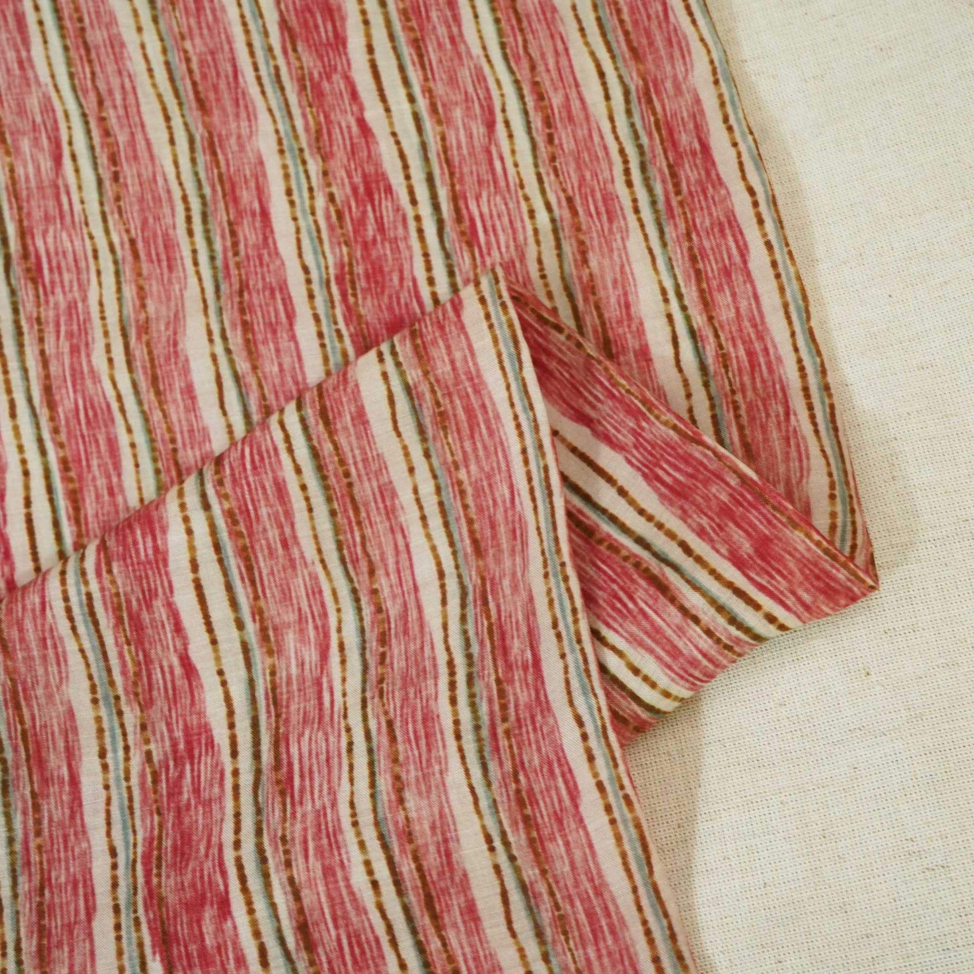 Brick Red Handpainted Stripes Print Muslin Fabric GT-24680