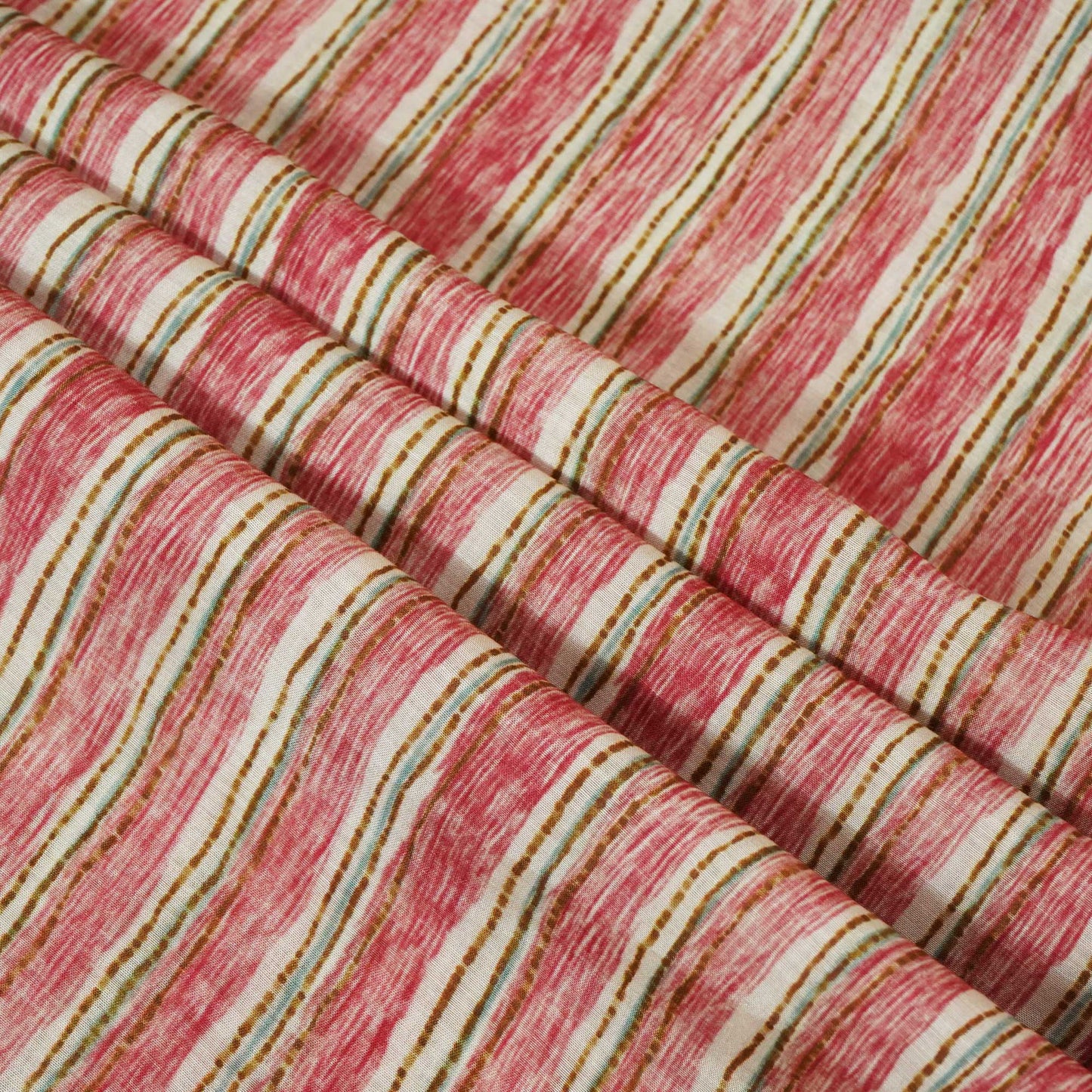 Brick Red Handpainted Stripes Print Muslin Fabric GT-24680