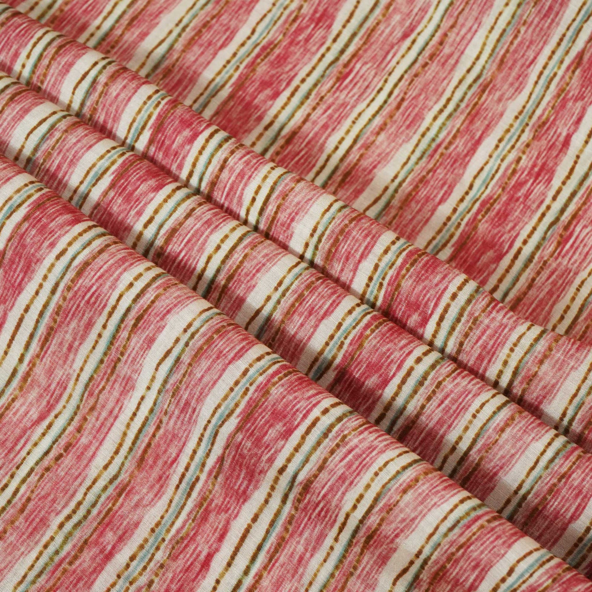 Brick Red Handpainted Stripes Print Muslin Fabric GT-24680