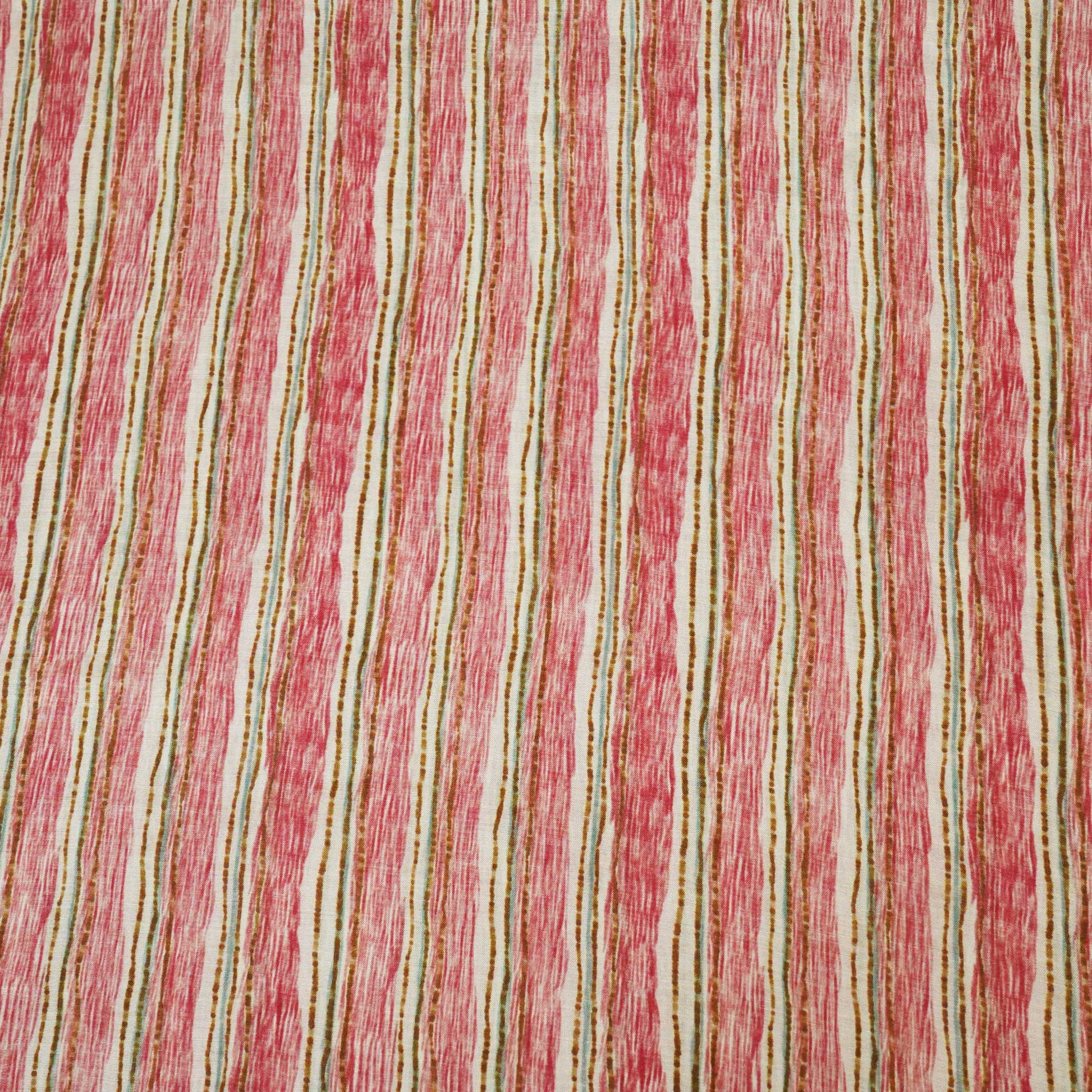 Brick Red Handpainted Stripes Print Muslin Fabric GT-24680