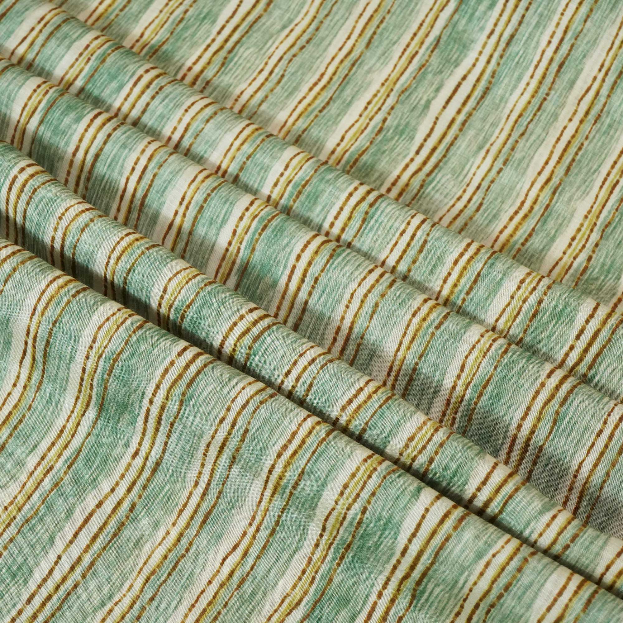 Green Stripes Print Muslin Fabric GT-24682