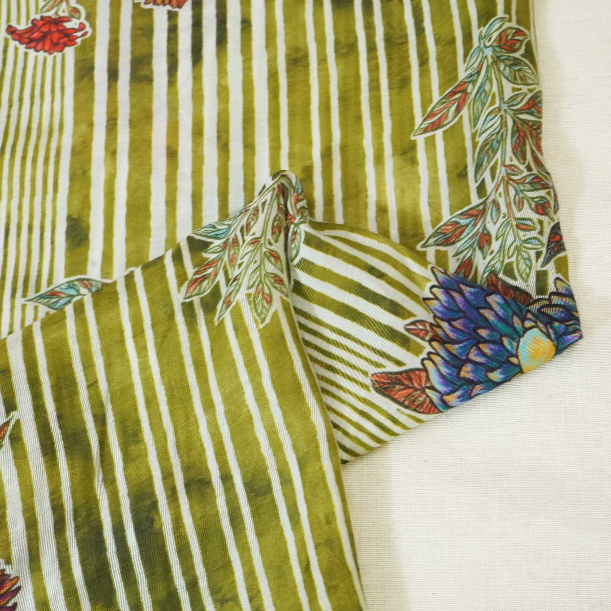 Green Floral Print Muslin Fabric GT-24684