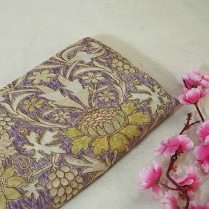 Purple Handpainted Floral Print Muslin Fabric GT-24685