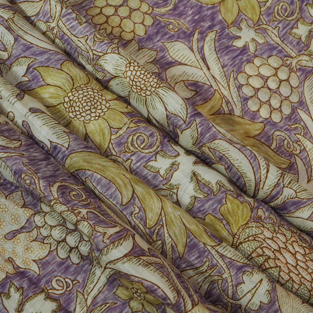 Purple Handpainted Floral Print Muslin Fabric GT-24685