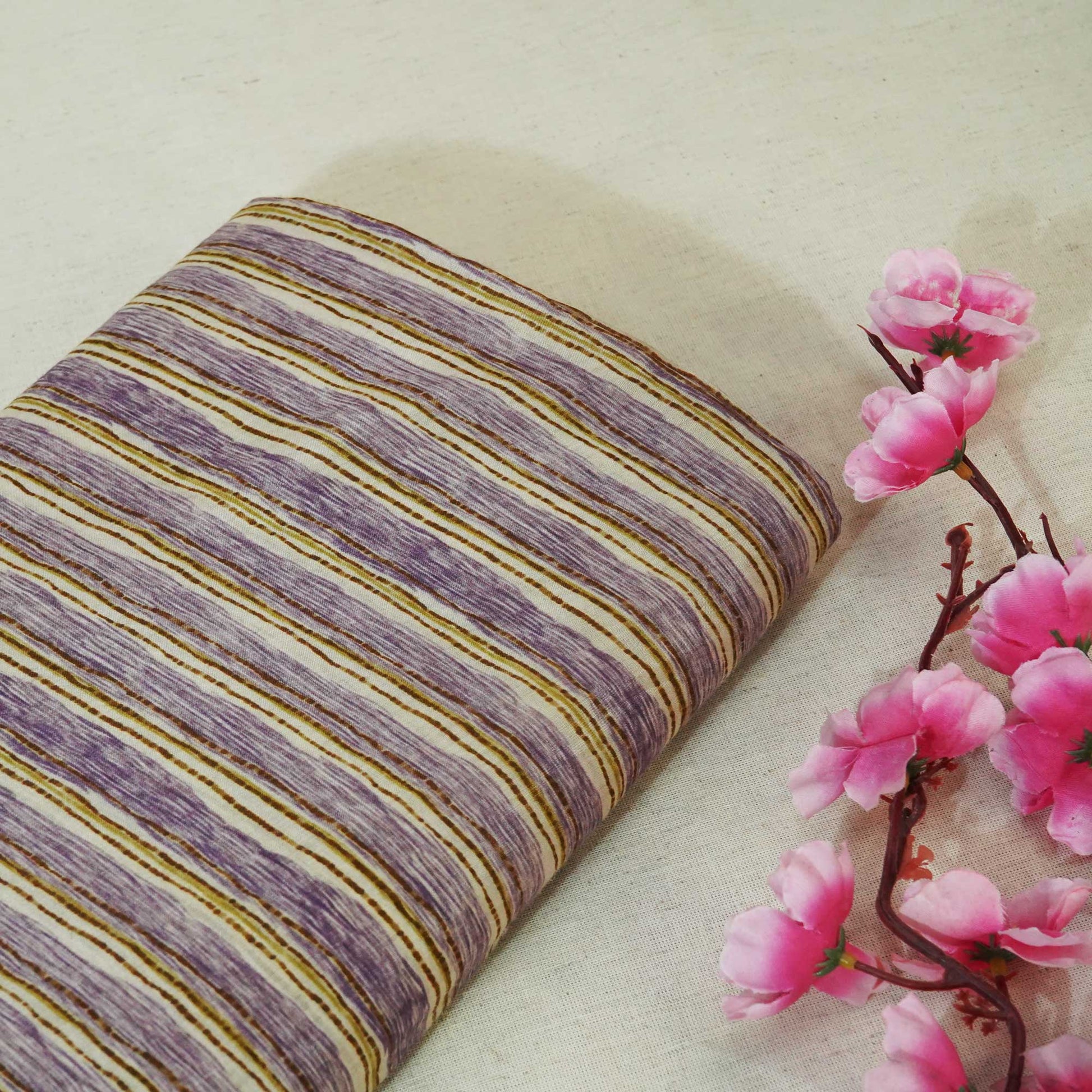 Purple Stripes Print Muslin Fabric GT-24686