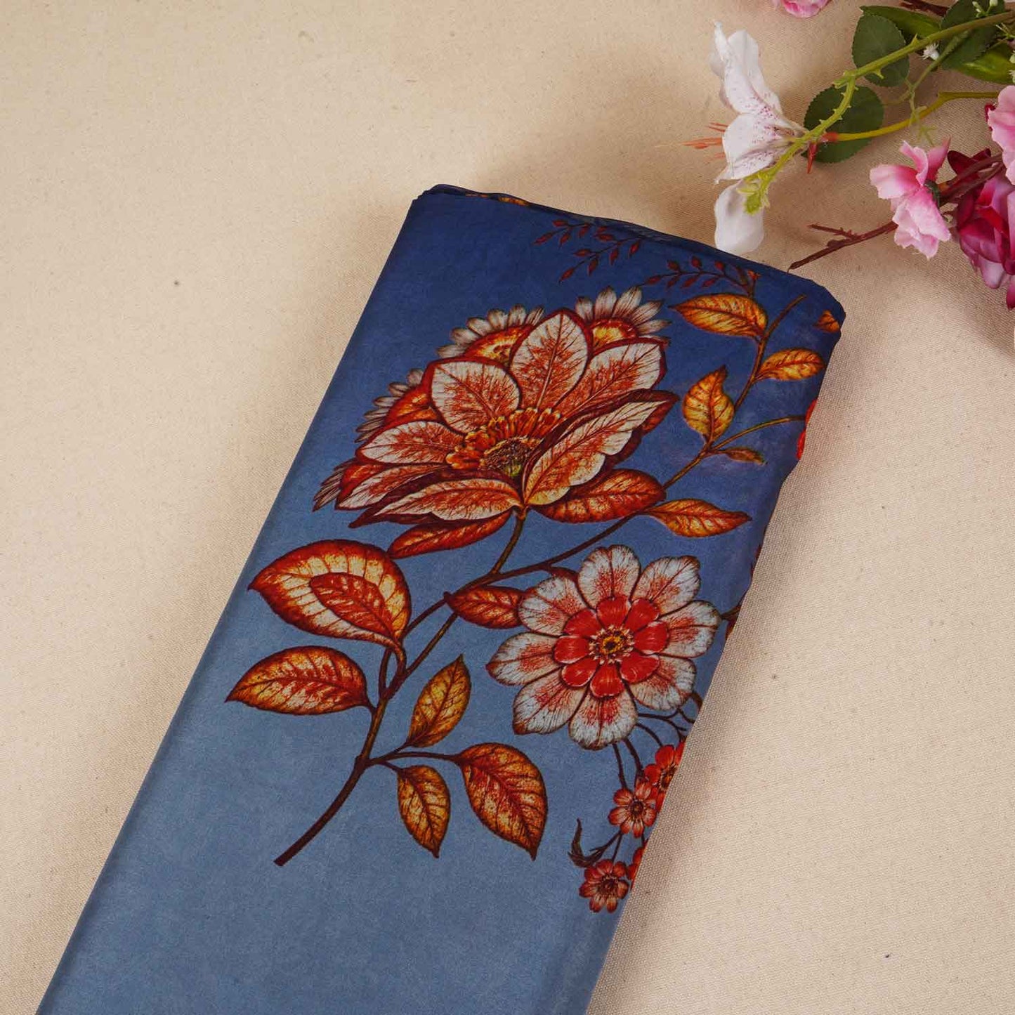 Lavender & Navy Blue Shaded Floral Print Organza Fabric MT-28247