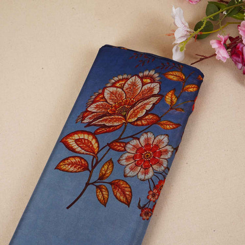 Lavender & Navy Blue Shaded Floral Print Organza Fabric MT-28247