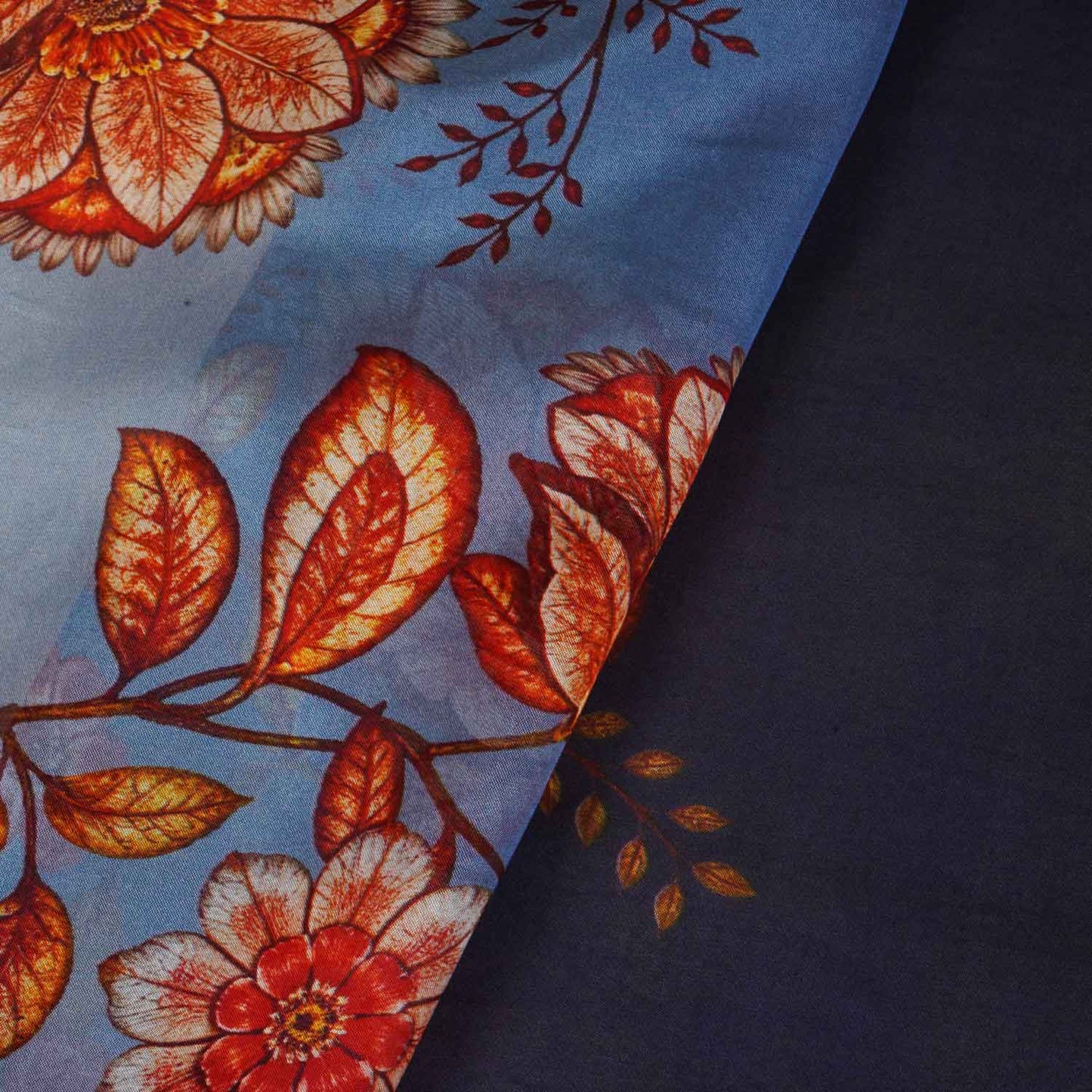 Lavender & Navy Blue Shaded Floral Print Organza Fabric MT-28247