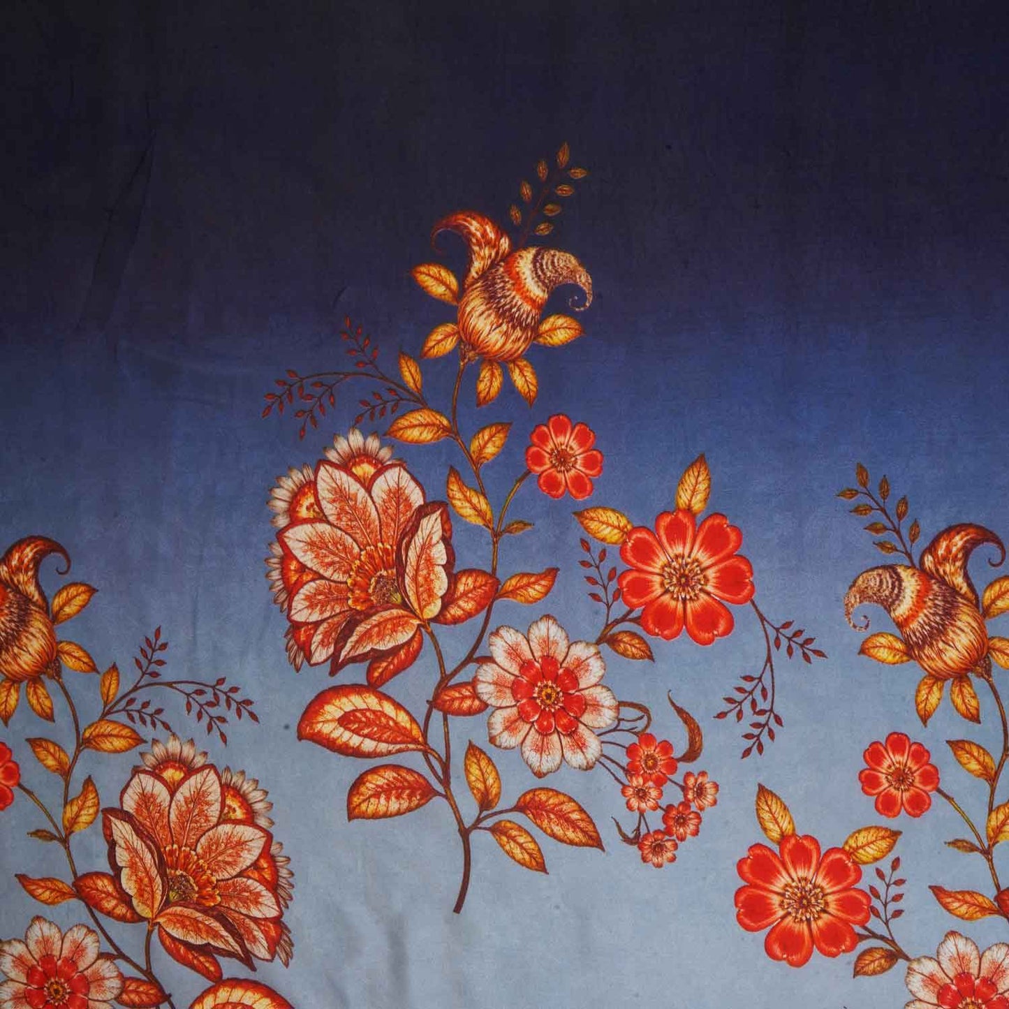 Lavender & Navy Blue Shaded Floral Print Organza Fabric MT-28247