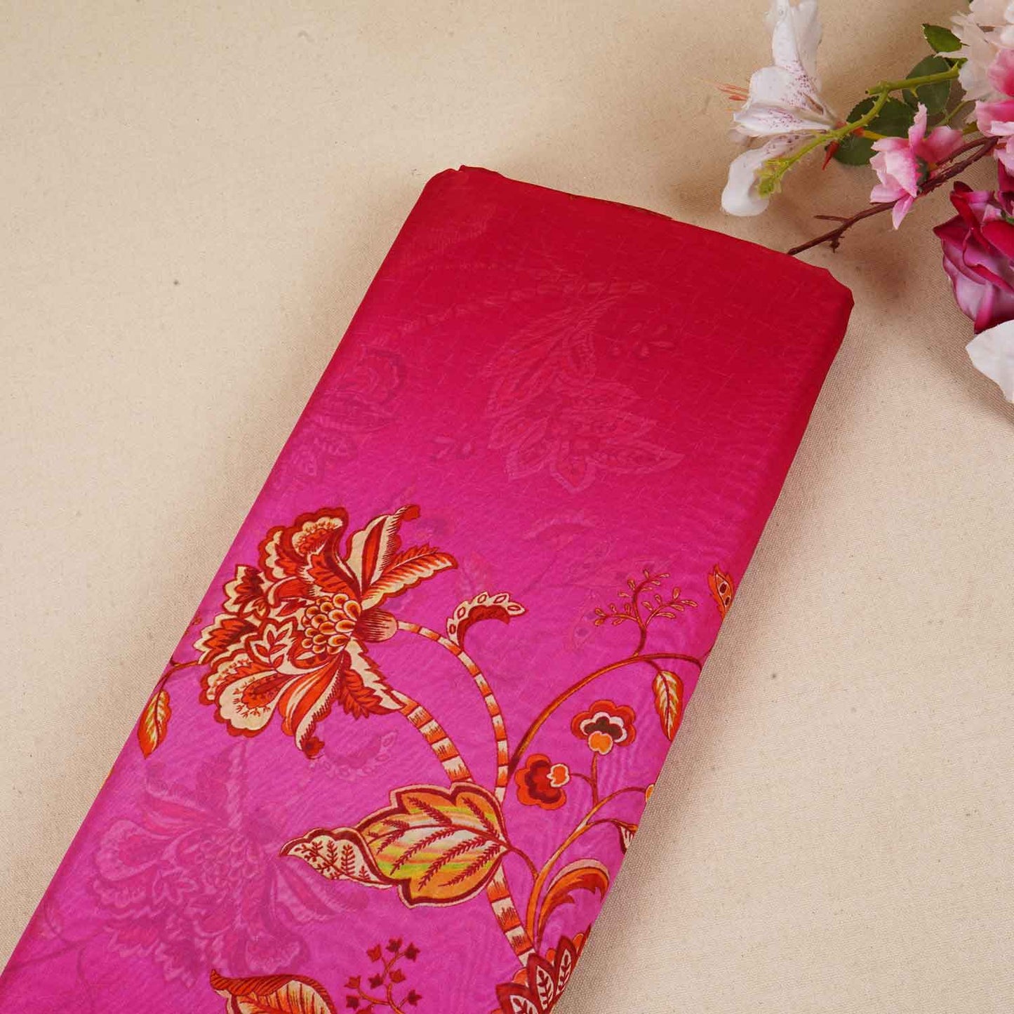 Pink & Lavender Shaded Floral Print Organza Fabric MT-28248