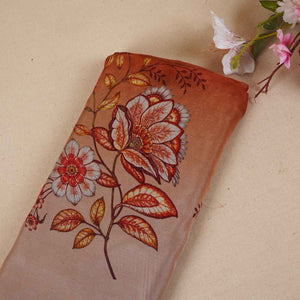 Peach & Dark Maroon Shaded Floral Print Organza Fabric MT-28249 - TradeUNO