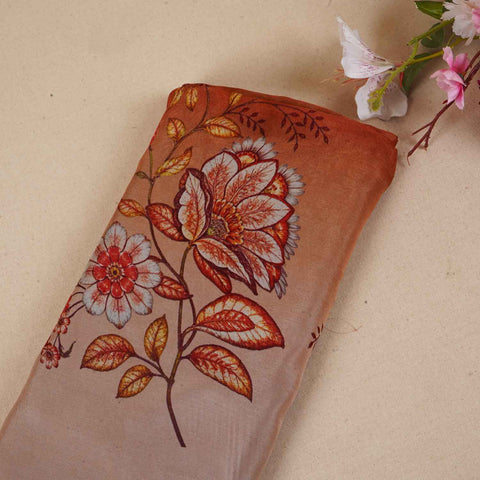 Peach & Dark Maroon Shaded Floral Print Organza Fabric MT-28249