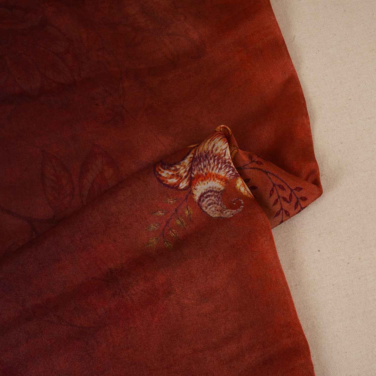 Peach & Dark Maroon Shaded Floral Print Organza Fabric MT-28249