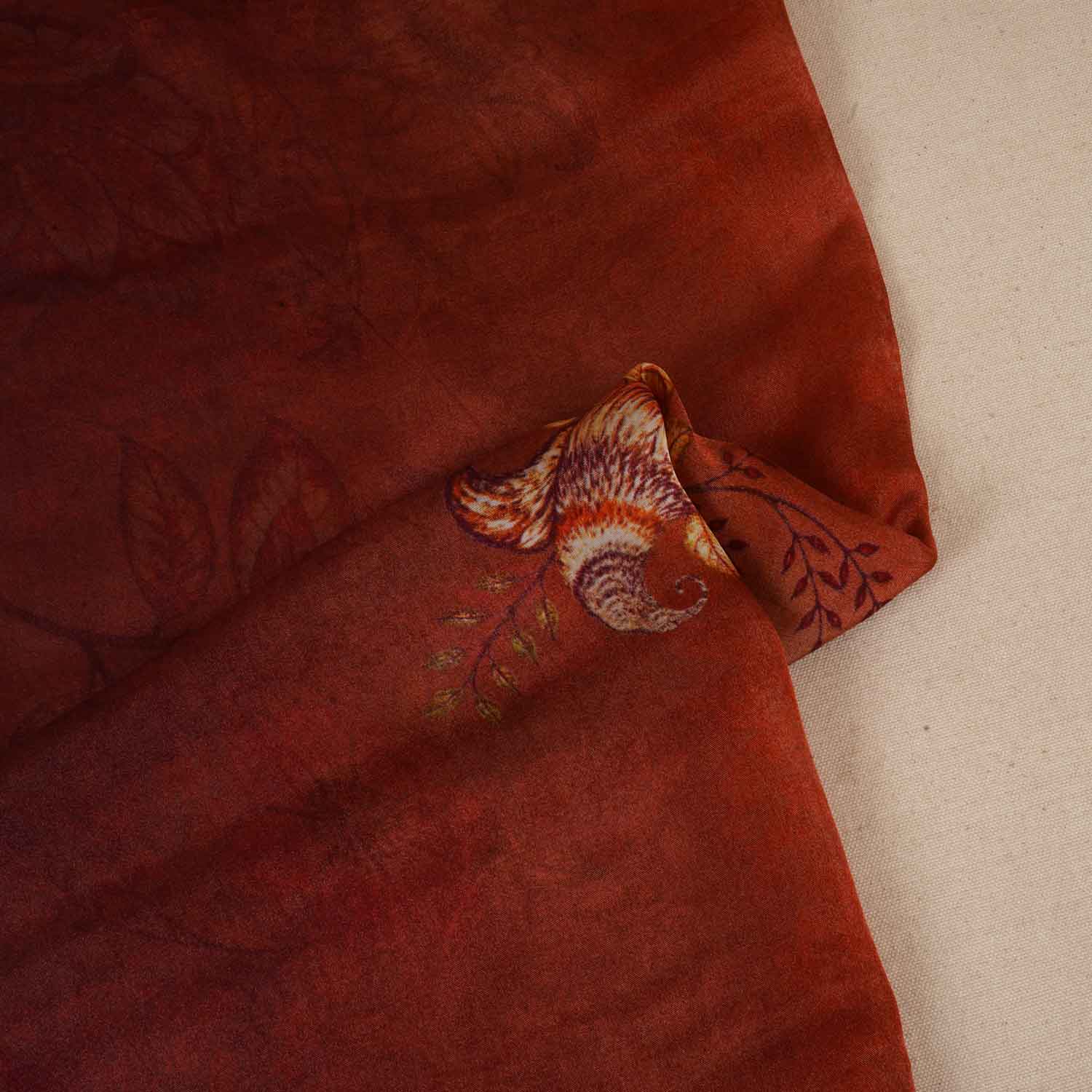 Peach & Dark Maroon Shaded Floral Print Organza Fabric MT-28249 - TradeUNO