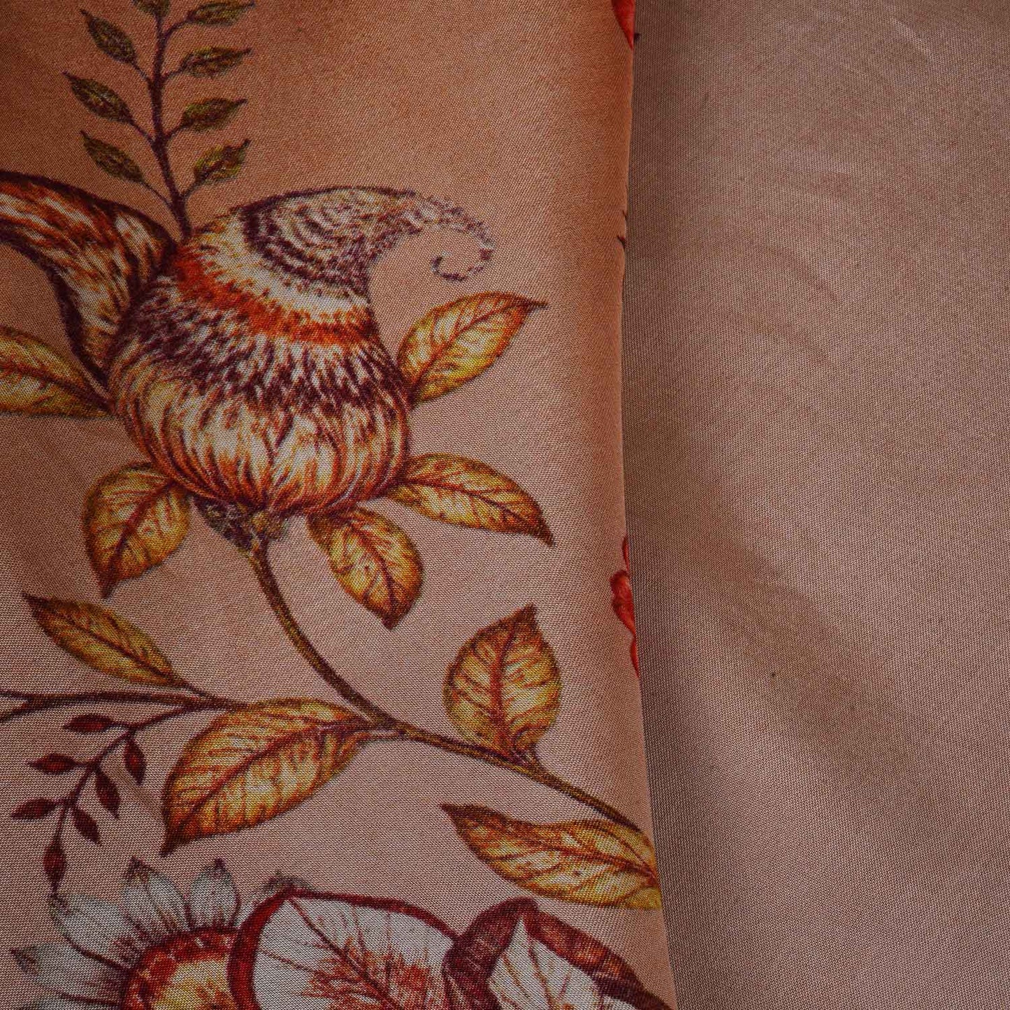 Peach & Dark Maroon Shaded Floral Print Organza Fabric MT-28249