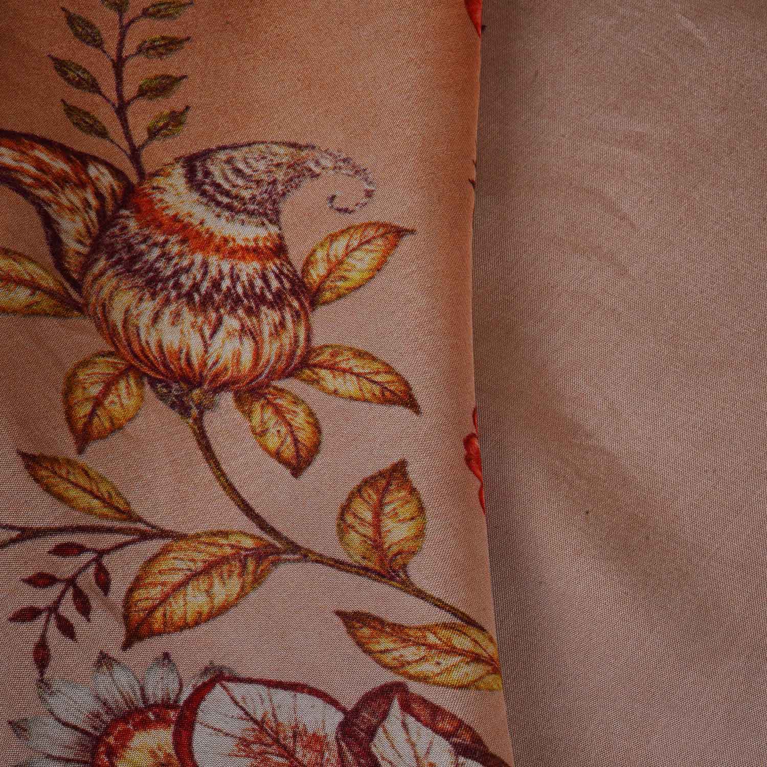 Peach & Dark Maroon Shaded Floral Print Organza Fabric MT-28249 - TradeUNO