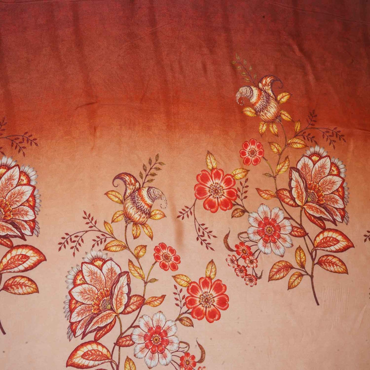 Peach & Dark Maroon Shaded Floral Print Organza Fabric MT-28249
