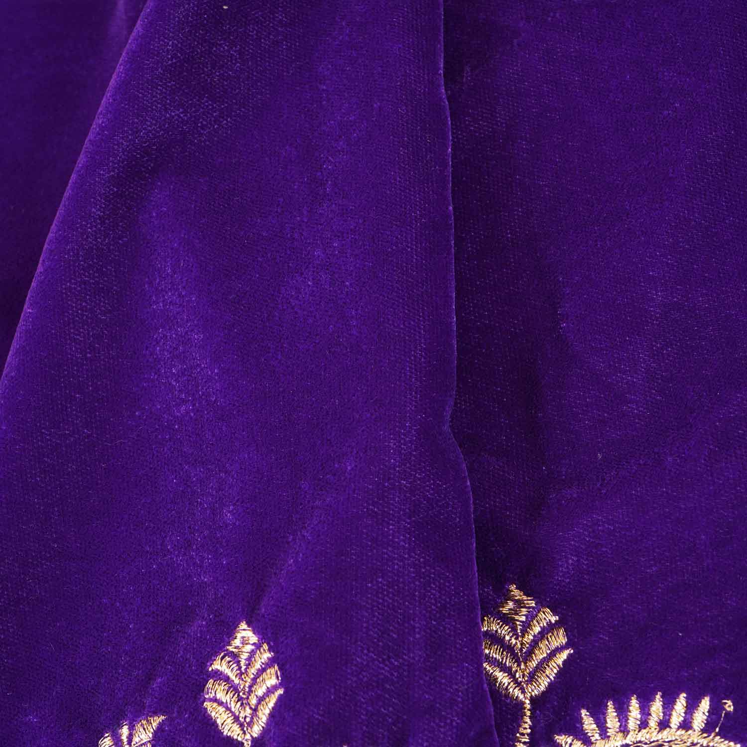 Royal Blue Border Work Cutdana Velvet 9000 Fabric SC-28250 - TradeUNO