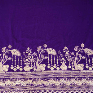 Royal Blue Border Work Cutdana Velvet 9000 Fabric SC-28250 - TradeUNO
