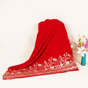 Red Border Work Cutdana Velvet 9000 Fabric SC-28251 - TradeUNO
