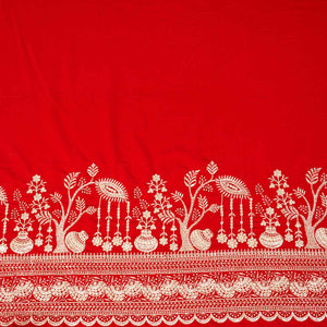 Red Border Work Cutdana Velvet 9000 Fabric SC-28251 - TradeUNO