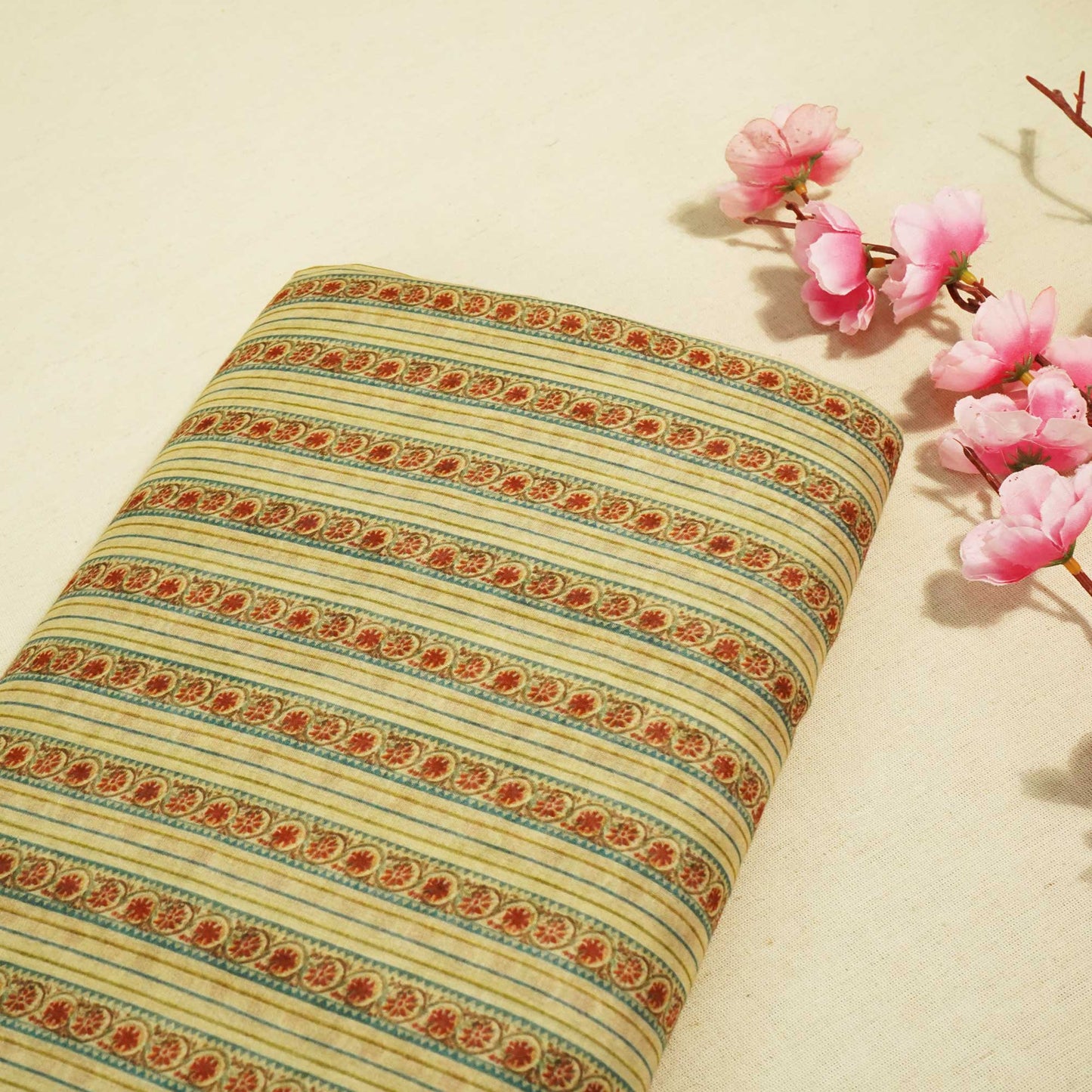 Green Stripes Print Chanderi Fabric GT-25303