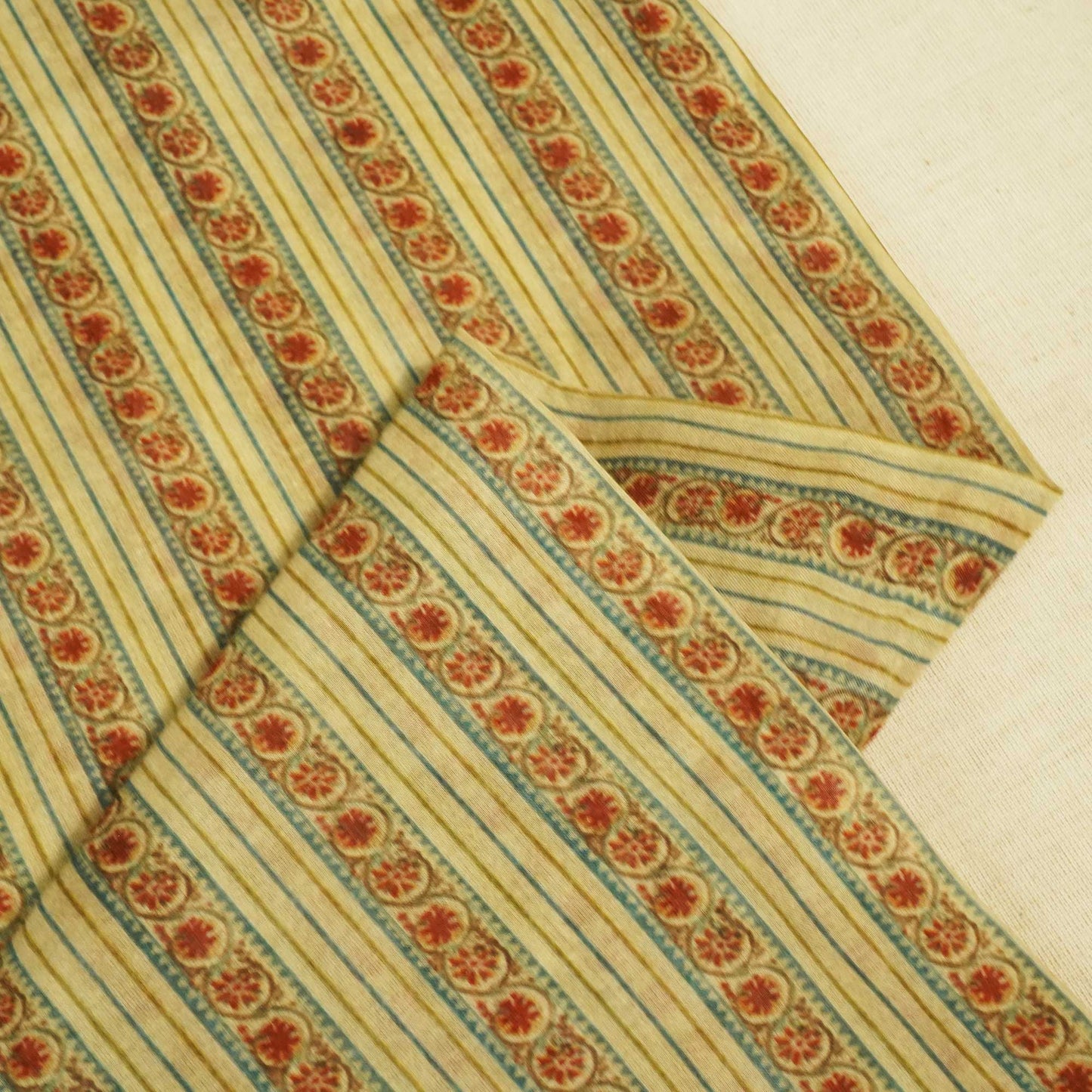 Green Stripes Print Chanderi Fabric GT-25303