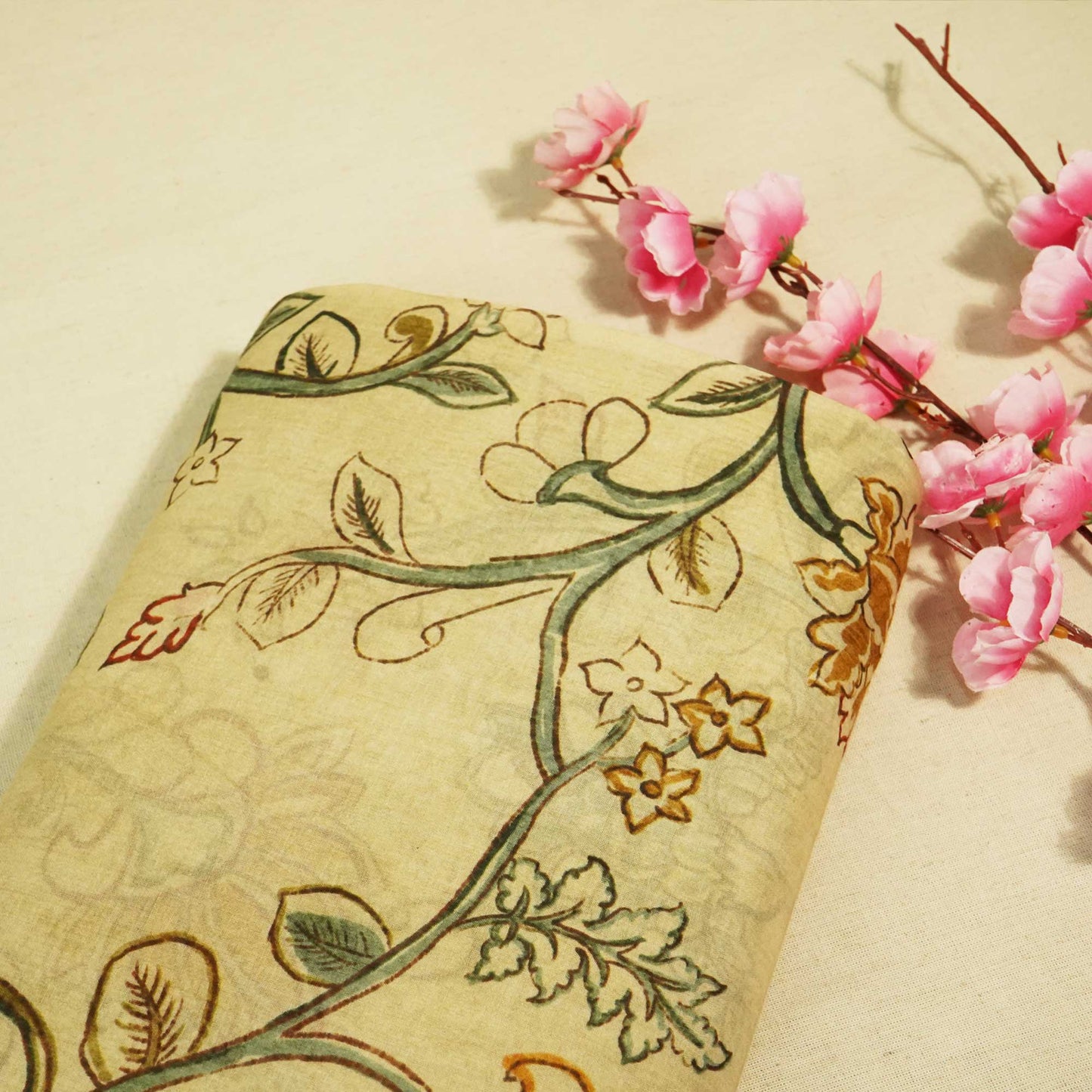 Green Floral Print Chanderi Fabric GT-25304