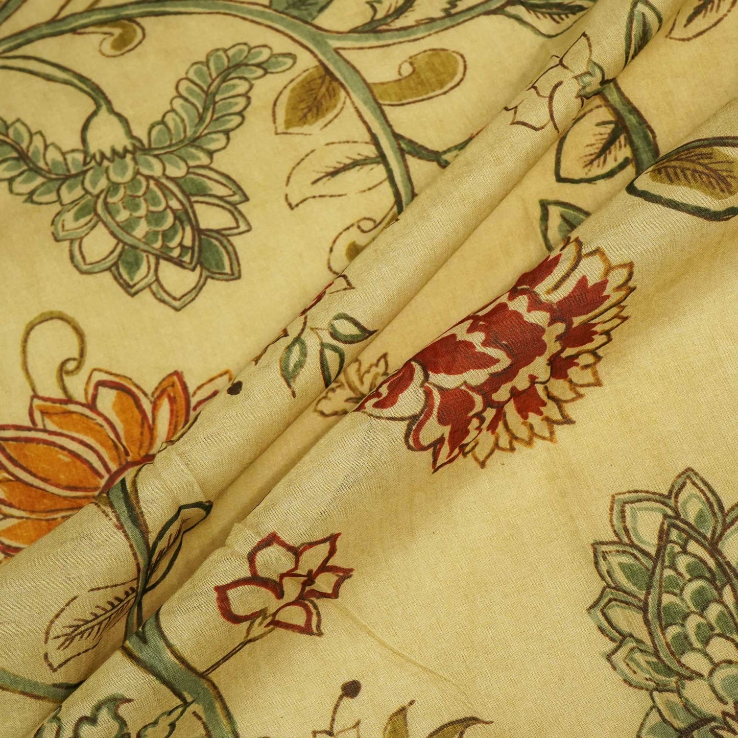 Green Floral Print Chanderi Fabric GT-25304