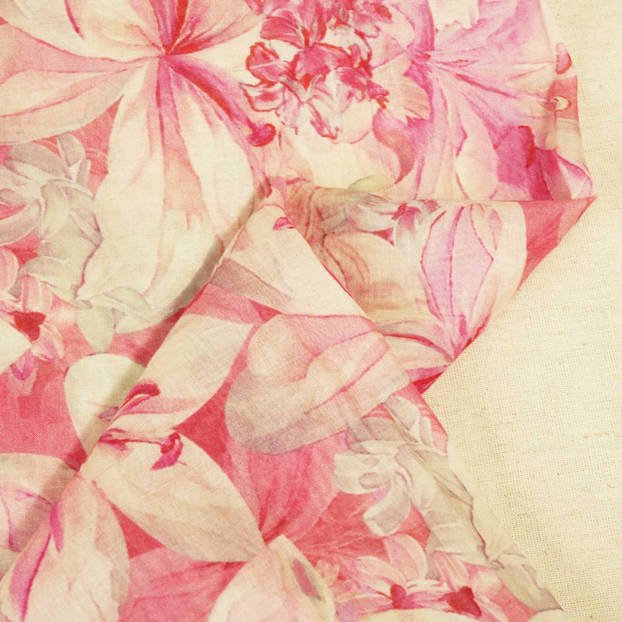 Pink Floral Print Chanderi Fabric GT-25305