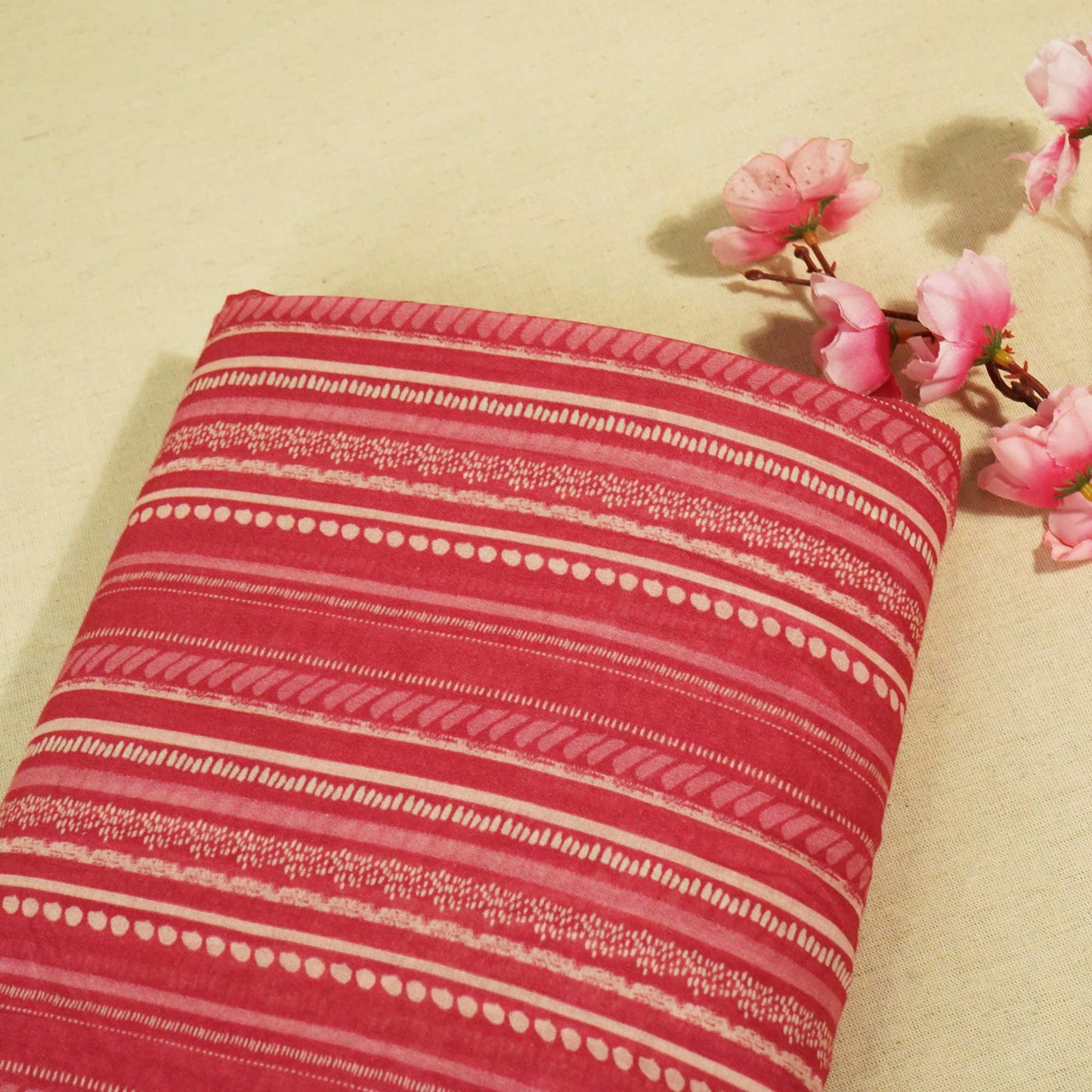 Pink Stripes Print Chanderi Fabric GT-25306