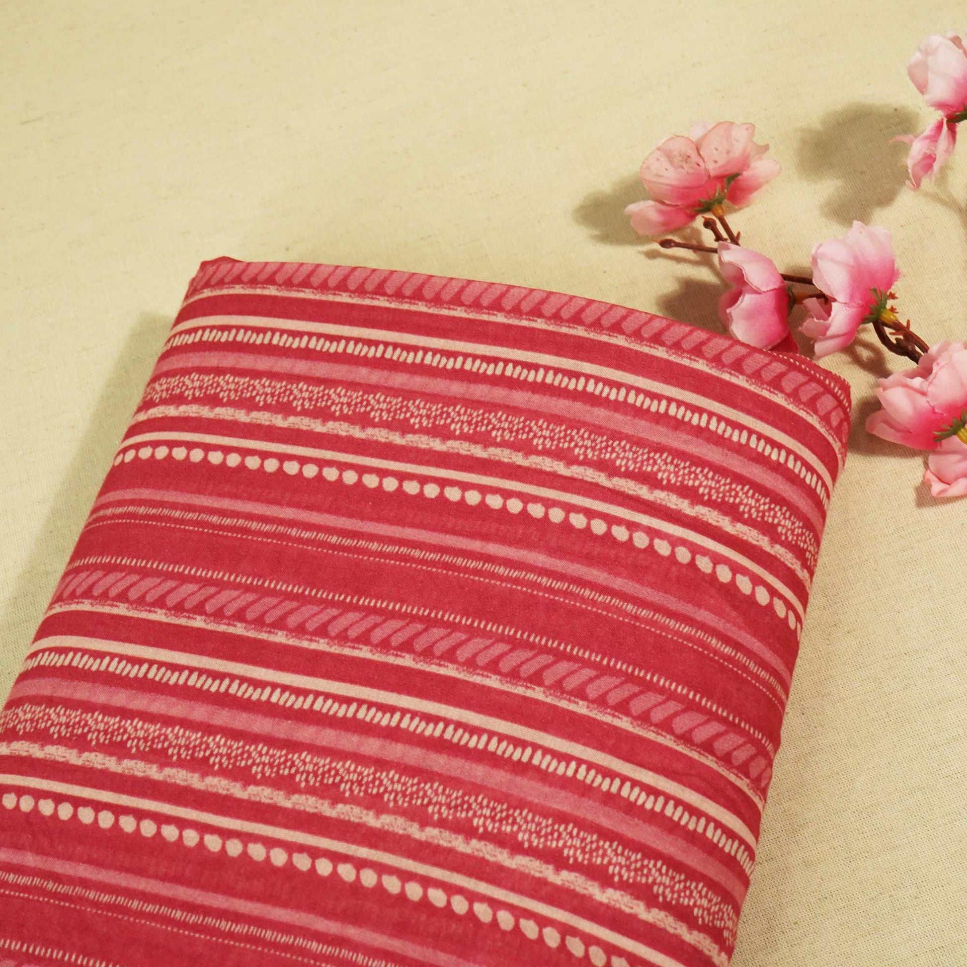 Pink Stripes Print Chanderi Fabric GT-25306