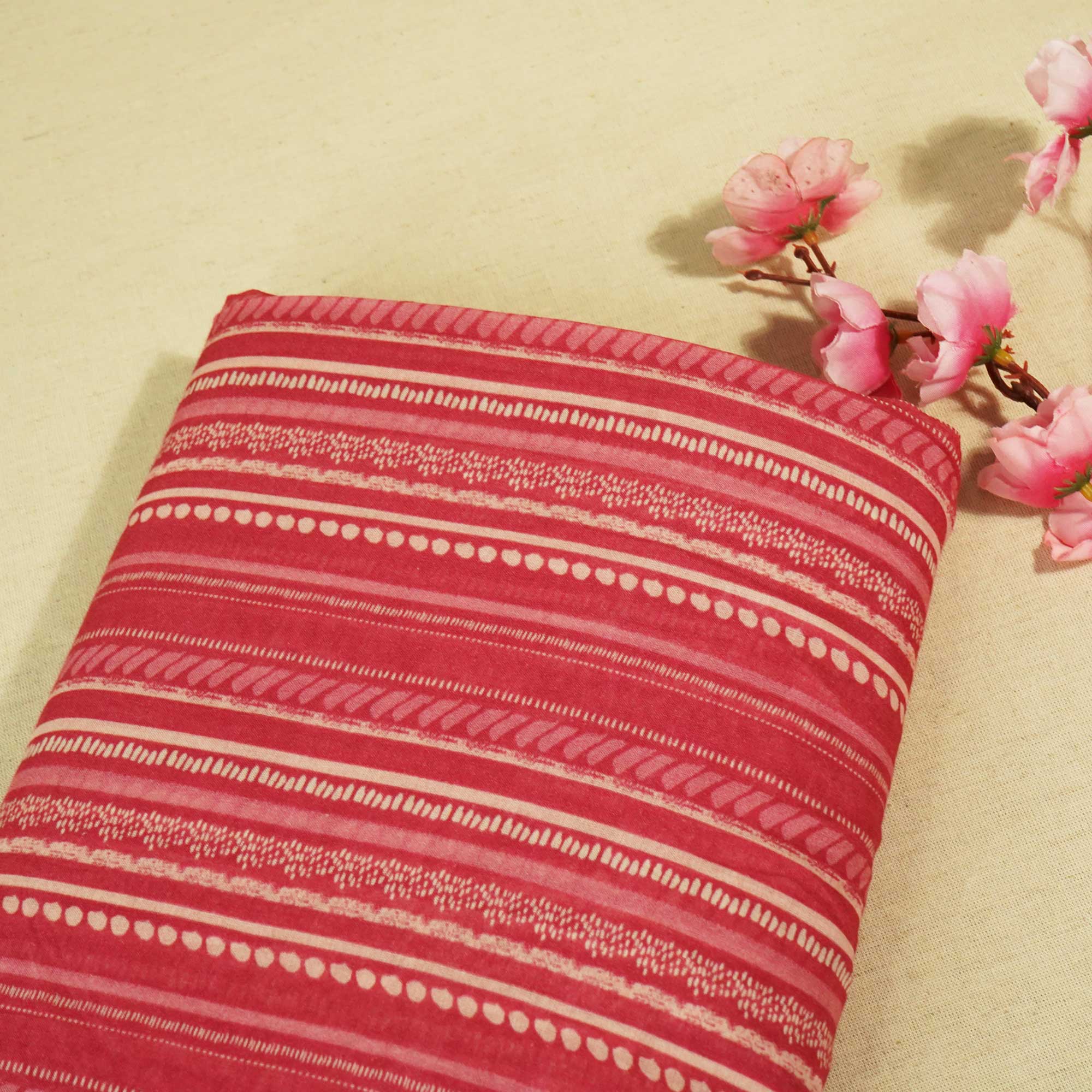Pink Stripes Print Chanderi Fabric GT-25306