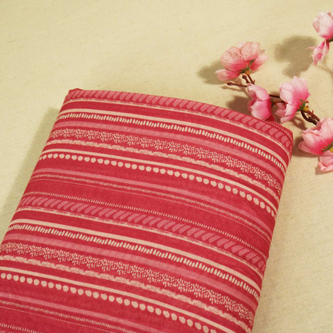 Pink Stripes Print Chanderi Fabric GT-25306