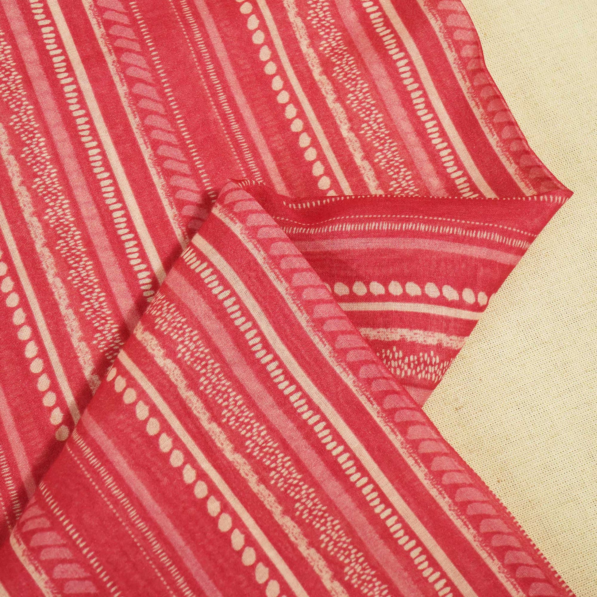 Pink Stripes Print Chanderi Fabric GT-25306