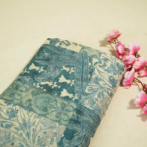 Blue & Grey Floral Patch Print Chanderi Fabric GT-25309