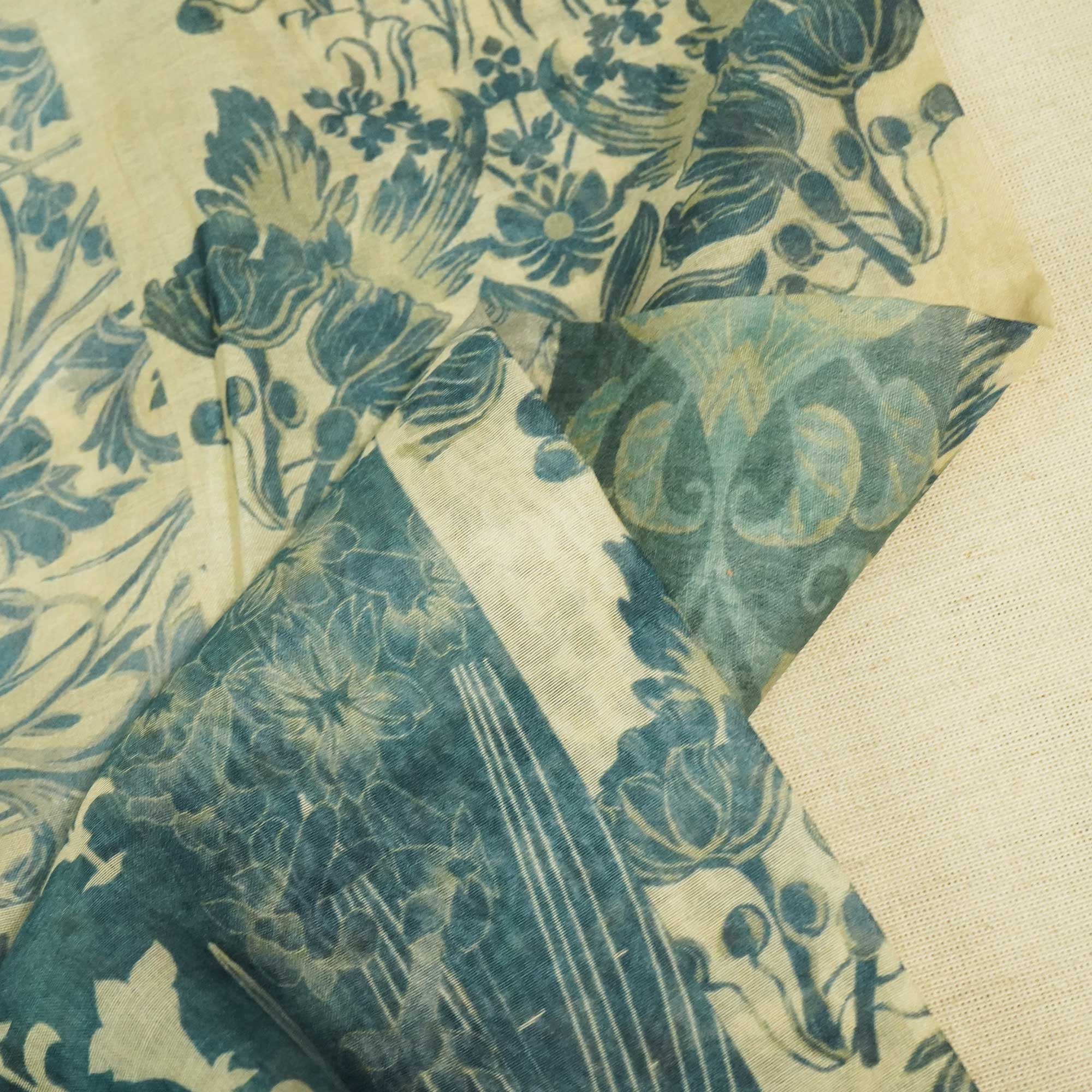 Blue & Grey Floral Patch Print Chanderi Fabric GT-25309