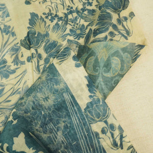 Blue & Grey Floral Patch Print Chanderi Fabric GT-25309
