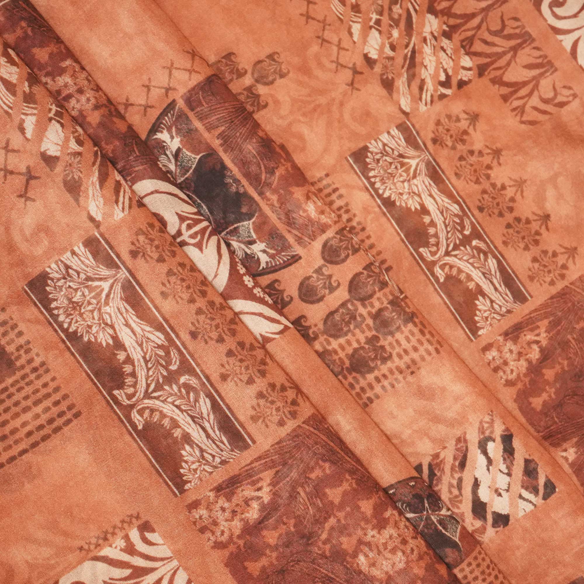 Dark Brown Floral Print Chanderi Fabric GT-25310