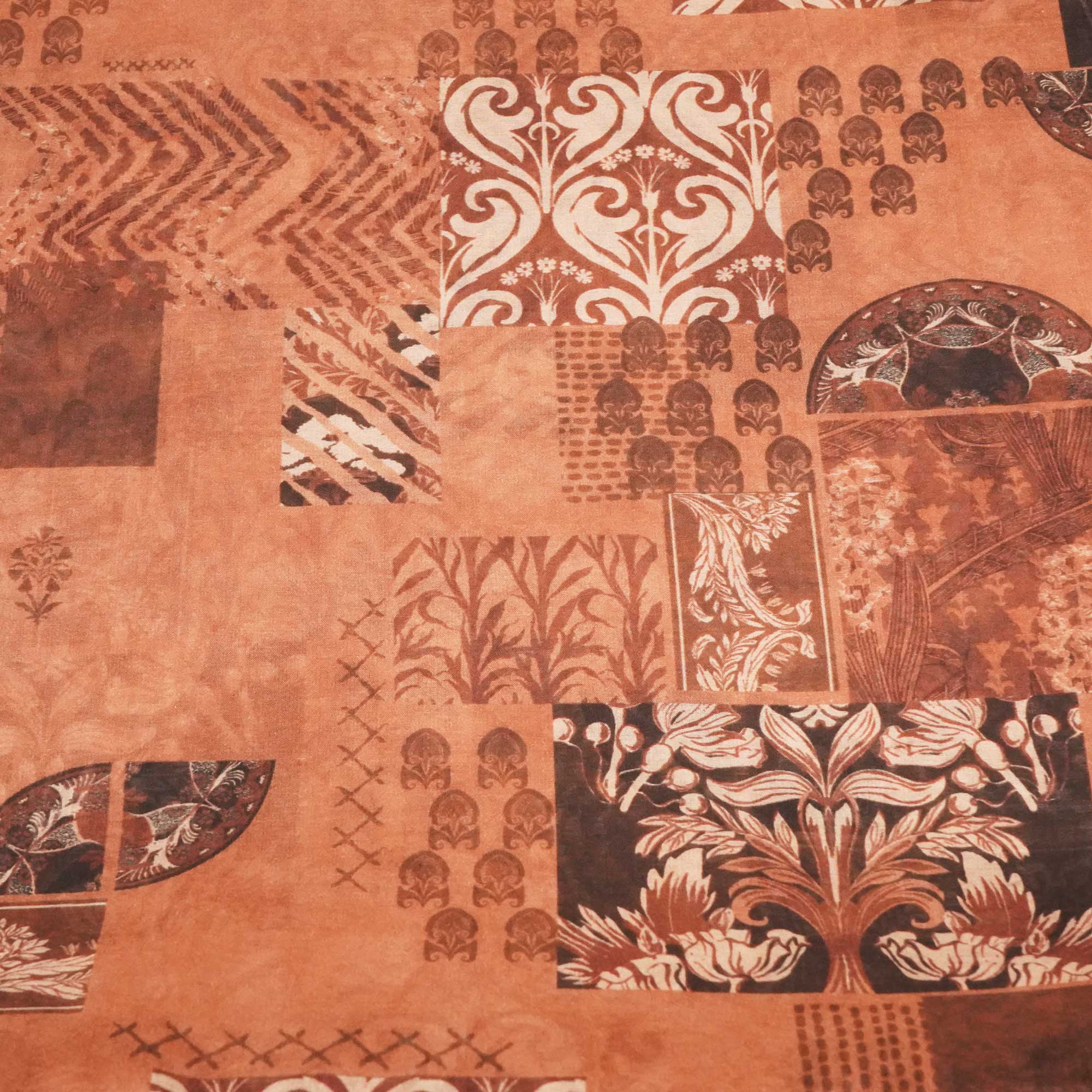 Dark Brown Floral Print Chanderi Fabric GT-25310