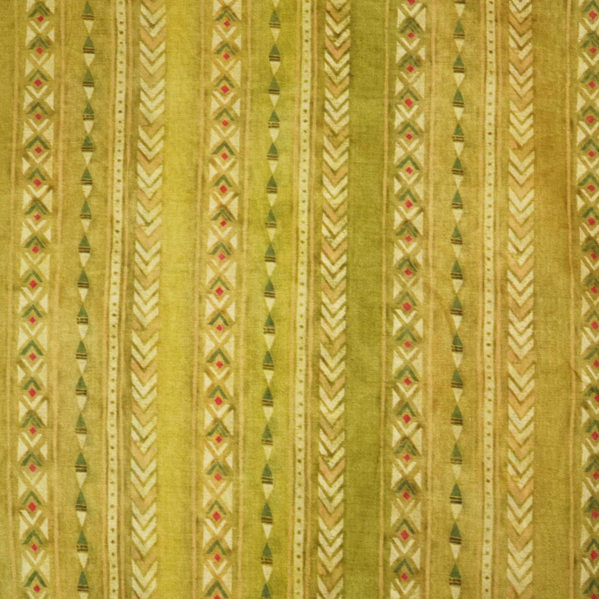 Green & Multicolor Geometrical Print Chanderi Fabric GT-25314