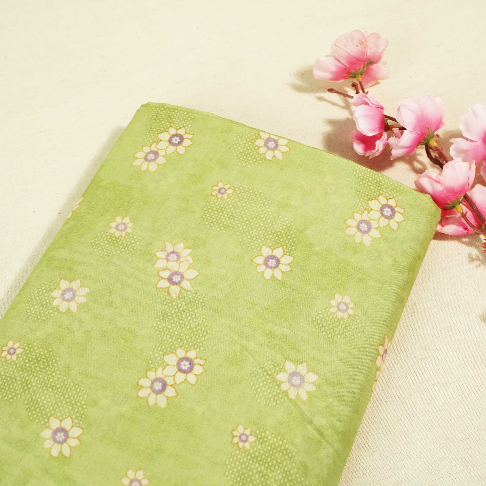 Green Floral Print Chanderi Fabric GT-25315