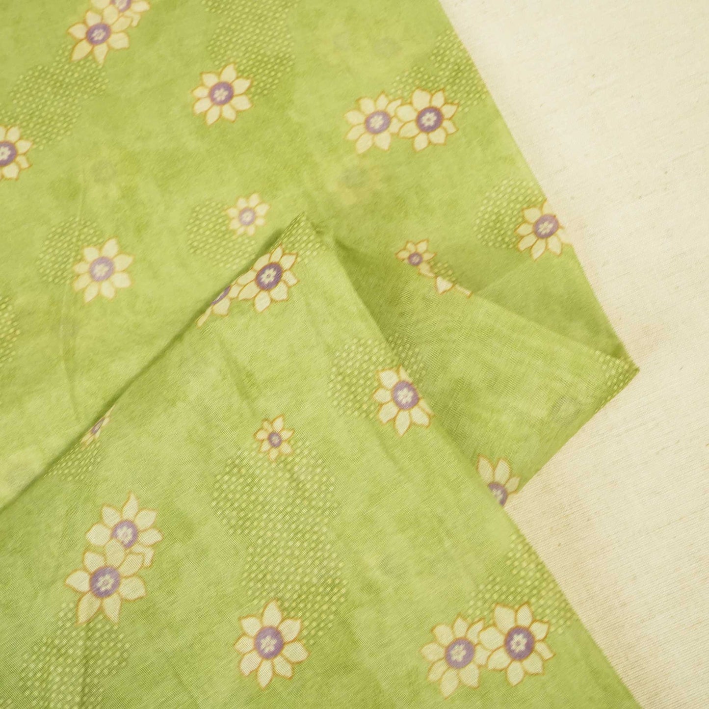Green Floral Print Chanderi Fabric GT-25315